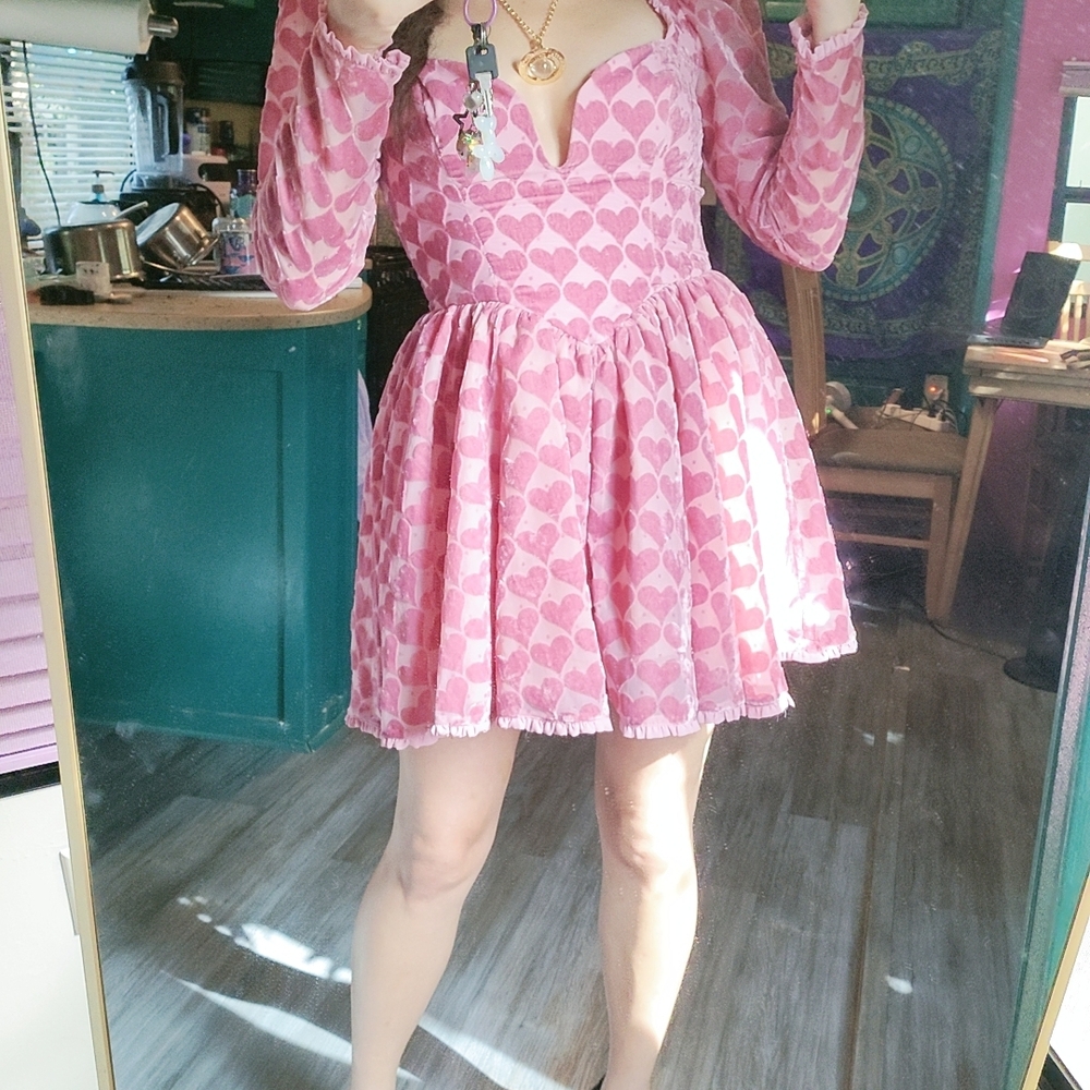For Love And Lemons Pink Velvet Heart Dress - Picture 5 of 5